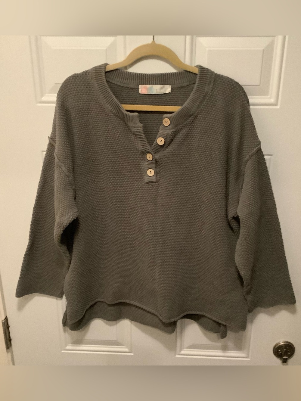 Free People FP Beach| Green Waffle Knit M Sweater Hailee